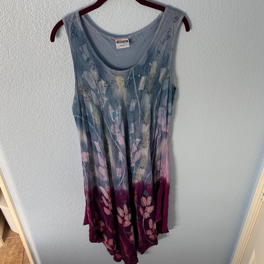 Shoreline Sleeveless Gradient of Blue to Purple Dress/ Swim Cover Up (Free Size)